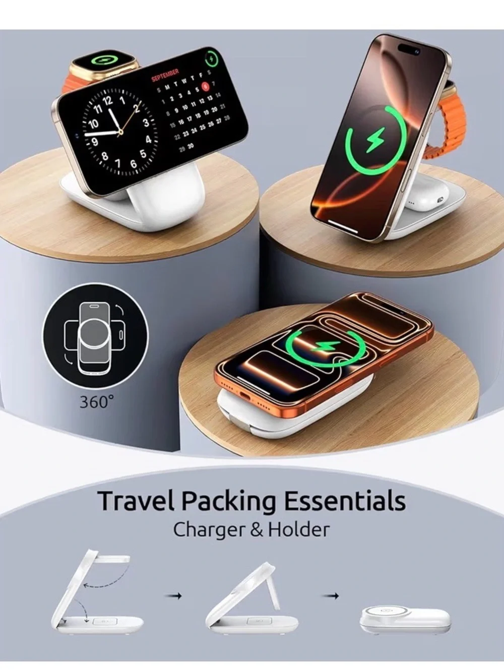 3-in-1 Magnetic Wireless Charging Stand — White